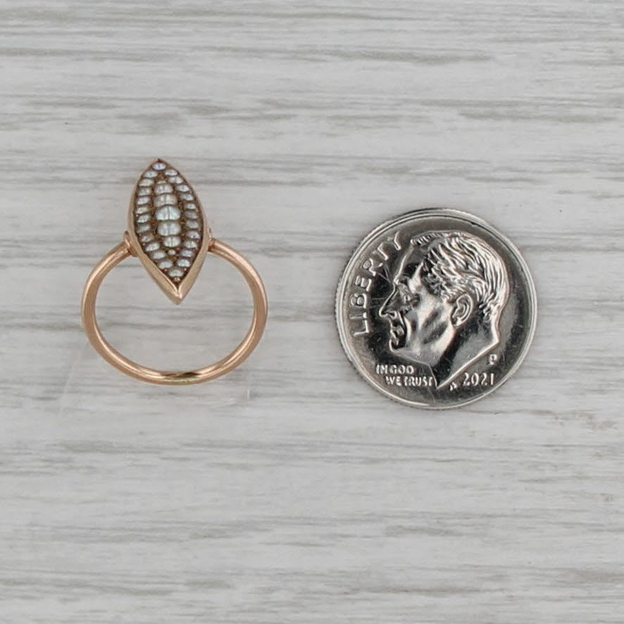 Seed Pearl Cluster Ring 10k Yellow Gold Size 2.25 Antique Navette