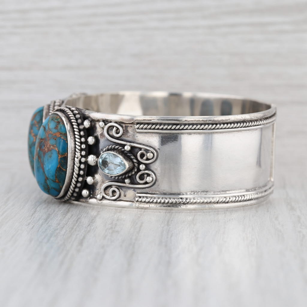 Blue Turquoise Topaz Cuff Bracelet Sterling Silver 7.25" Vintage Statement