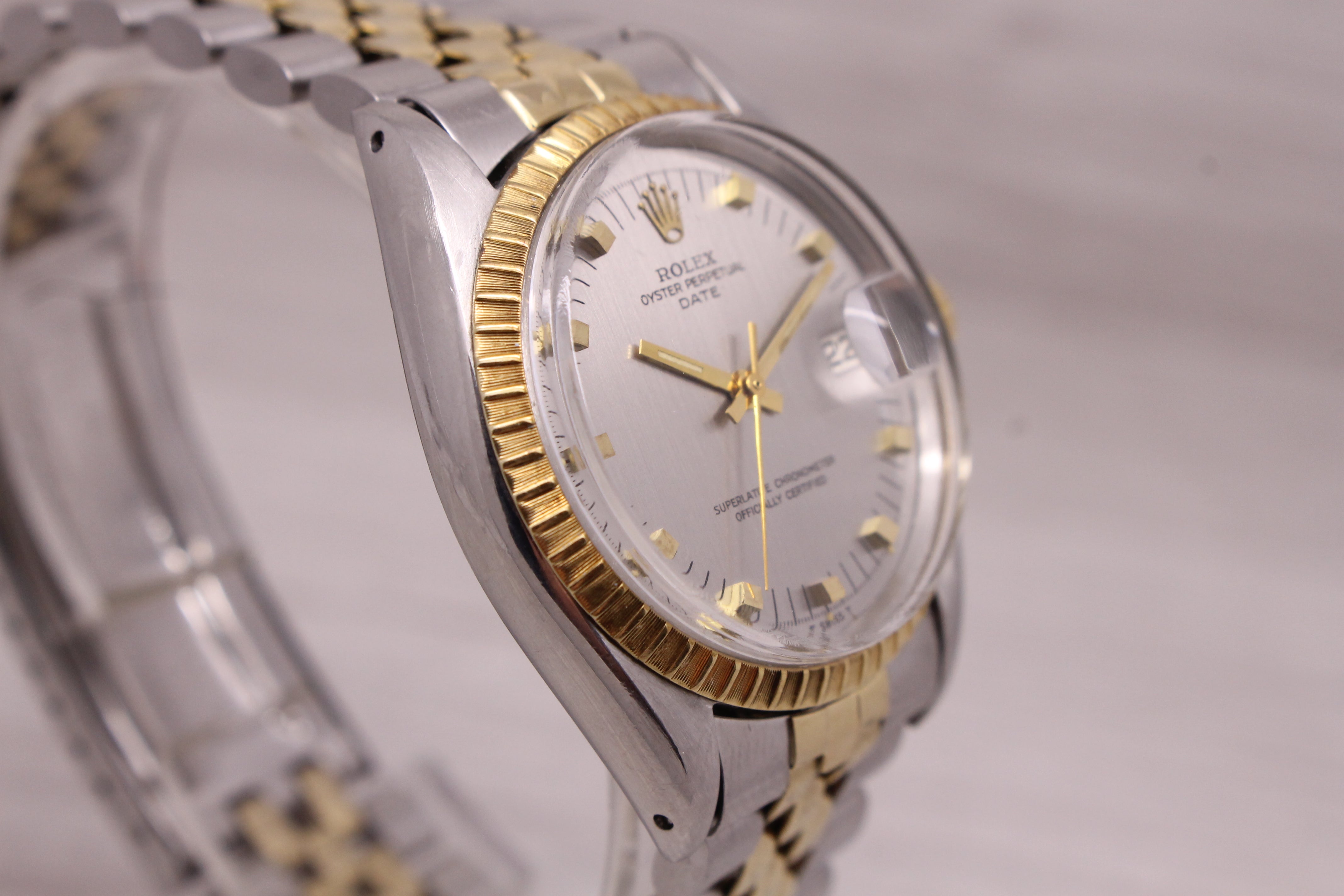 Vintage 1969 Rolex Date 1505 Mens 14k Steel Automatic Watch Jubilee w Box Papers