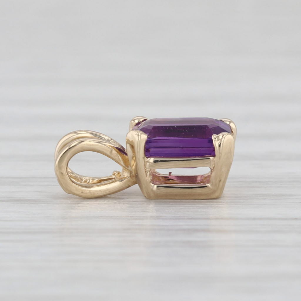 0.80ct Emerald Cut Solitaire Amethyst Pendant 14k Yellow Gold Small Drop