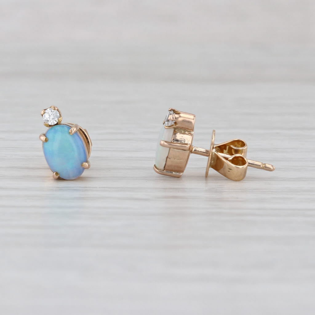 Cubic Zirconia Opal Stud Earrings 10k Rose Gold Cabochon Studs