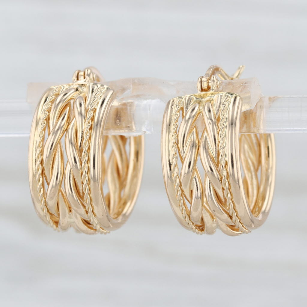 Openwork Woven Rope Hoop Earrings 14k Yellow Gold Snap Top Hoops