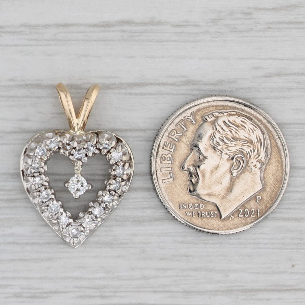 Gray Vintage 0.25ctw Diamond Open Heart Pendant 14k White Yellow Gold