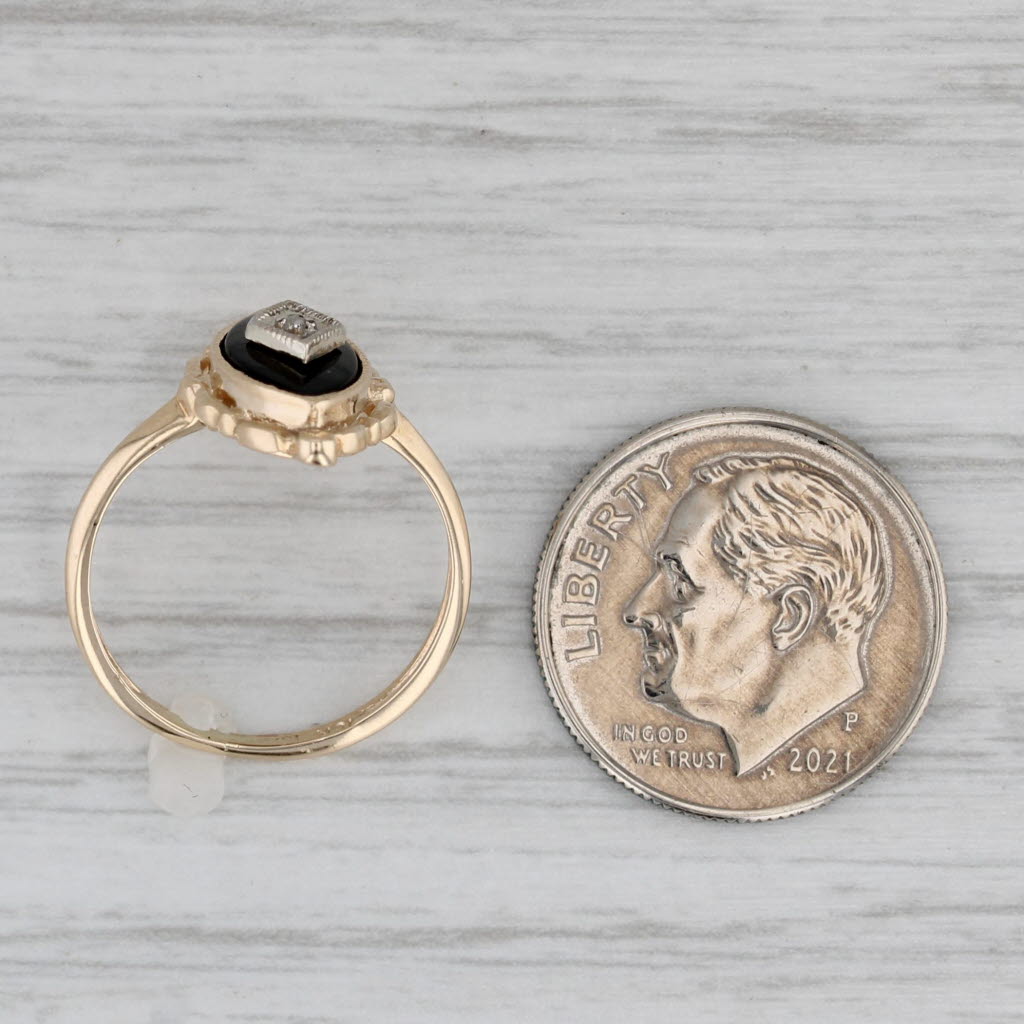 Gray Vintage Onyx Diamond Signet Ring 10k Yellow Gold Size 4.5