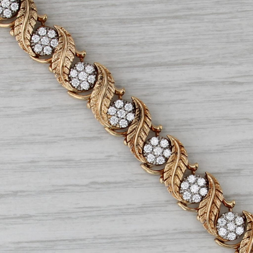 Vintage Jabel 2.50ctw Diamond Flower Leaf Bracelet 18k Yellow Gold 6.5" 10.4mm