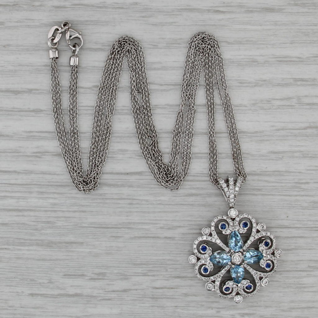 Charles Krypell 2.68ctw Diamond Aquamarine Sapphire Pendant Necklace 18k Gold
