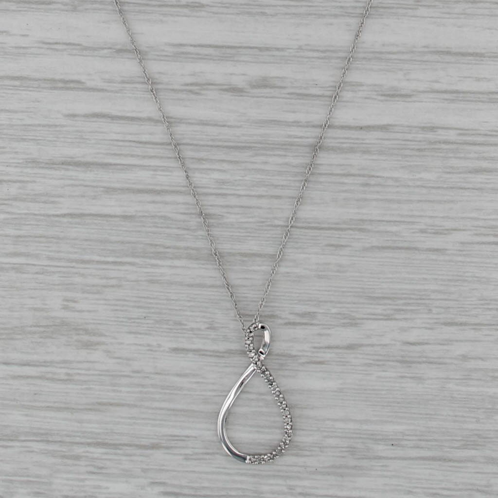 Diamond Figure-8 Infinity Knot Pendant Necklace 10k White Gold 18" Rope Chain