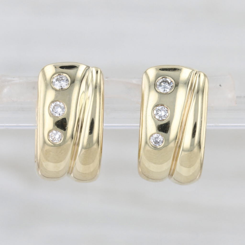 0.10ctw Diamond Dots Hoop Huggie Earrings 14k Yellow Gold Snap Top Round Hoops