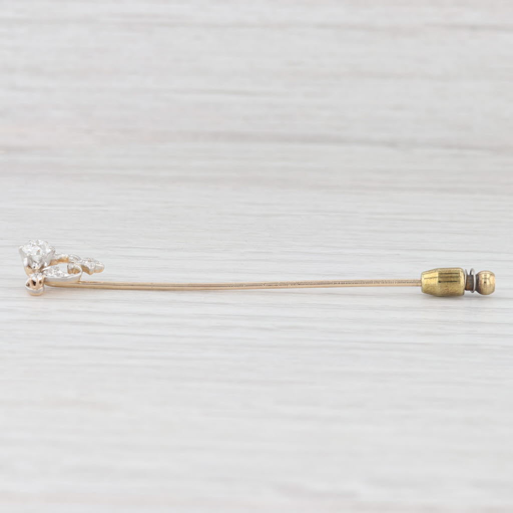 Light Gray 0.48ctw Diamond Stickpin 10k Gold Platinum Antique Pin