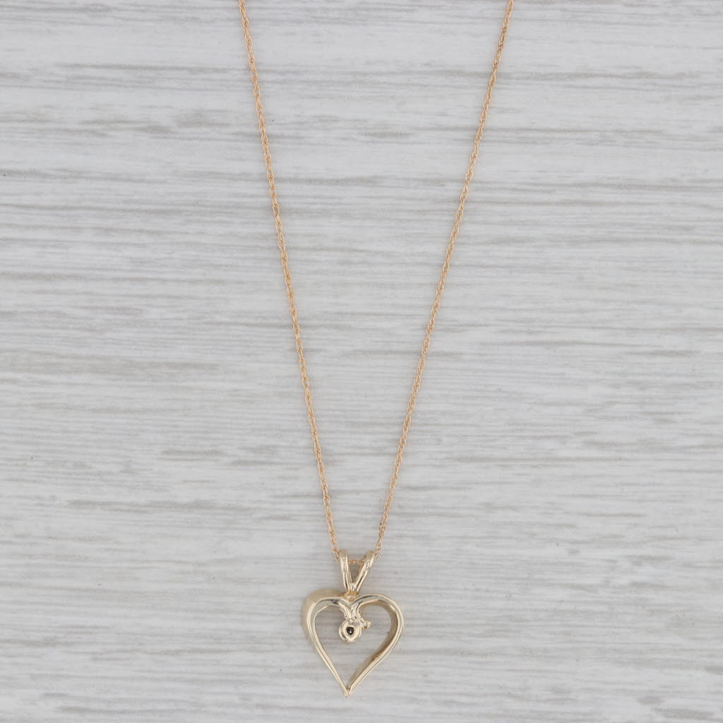 Gray Diamond Open Heart Pendant Necklace 10k Yellow Gold 18" Rope Chain