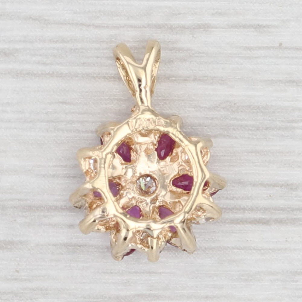 Light Gray 0.82ctw Ruby Diamond Flower Pendant 14k Yellow Gold Small Drop