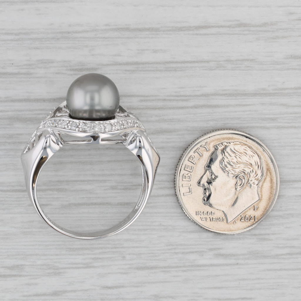 Gray Black Cultured Pearl 0.10ctw Diamond Ring 10k White Gold Size 8