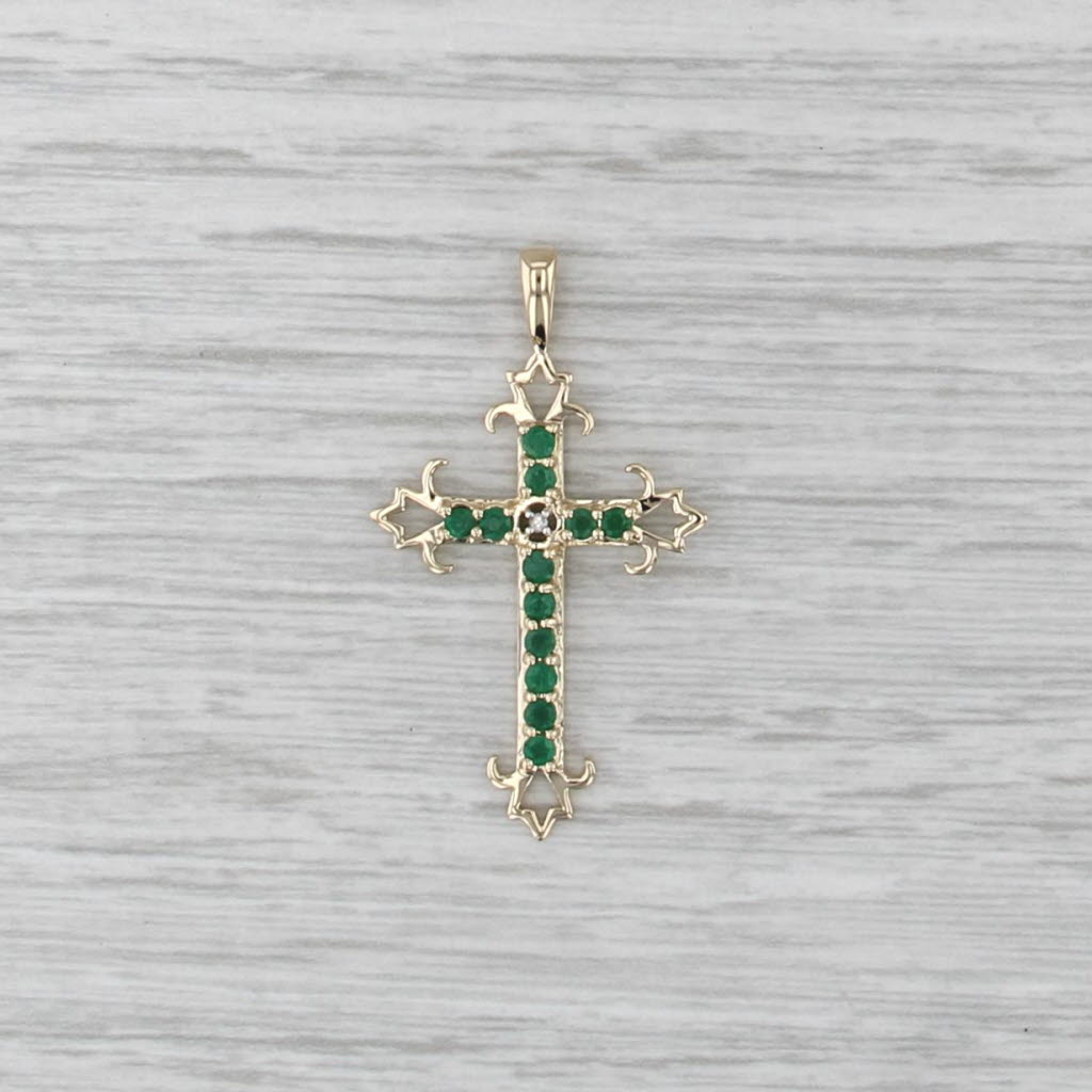0.45ctw Emerald Diamond Cross Pendant 14k Yellow Gold