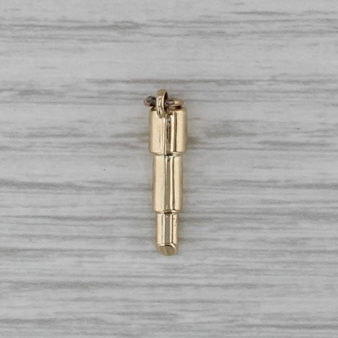Small Vintage Lipstick Charm 14k Yellow Gold Makeup Pendant