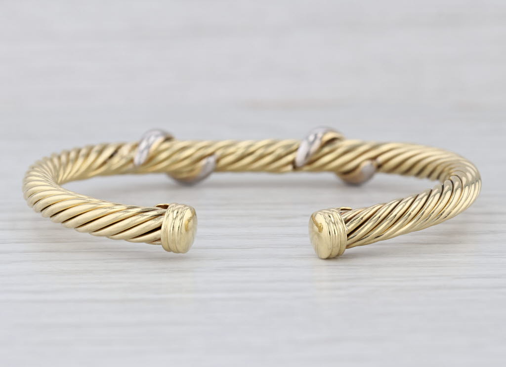 David Yurman 0.30ctw Diamond Cable Cuff Bracelet 18k Yellow Gold 6" Flexible