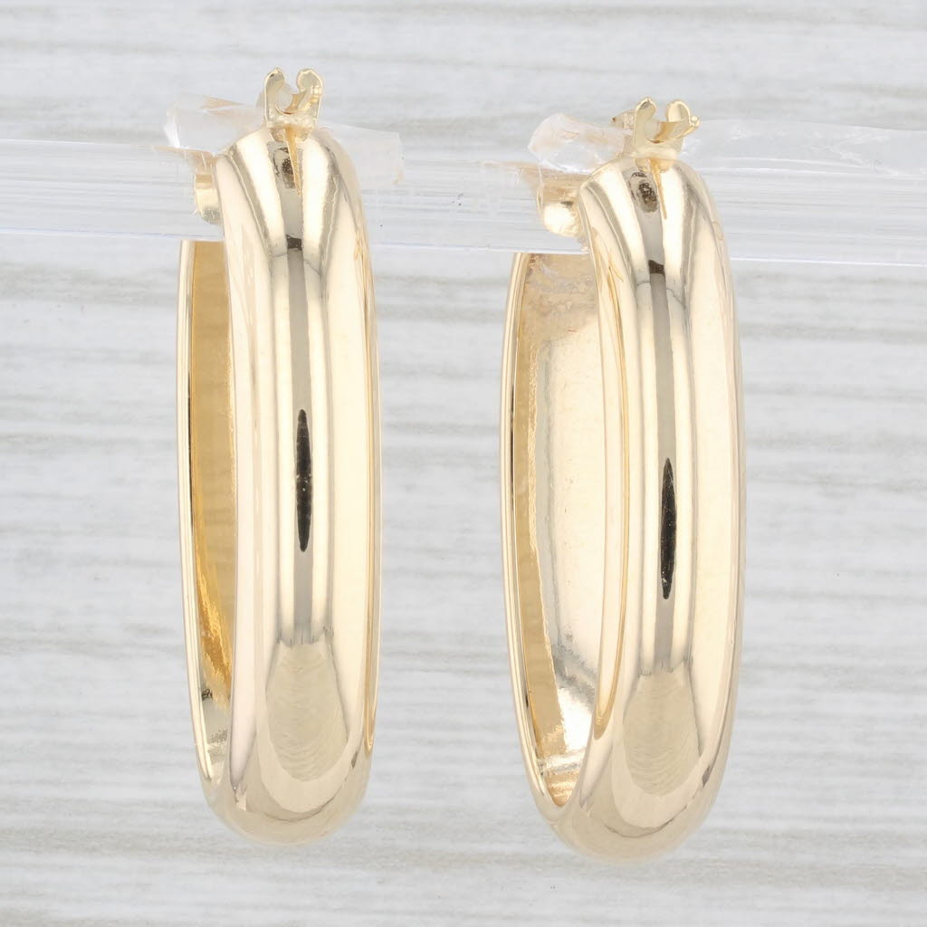 Light Gray New Oval Hoop Earrings 14k Yellow Gold Pierced Snap Top Hoops