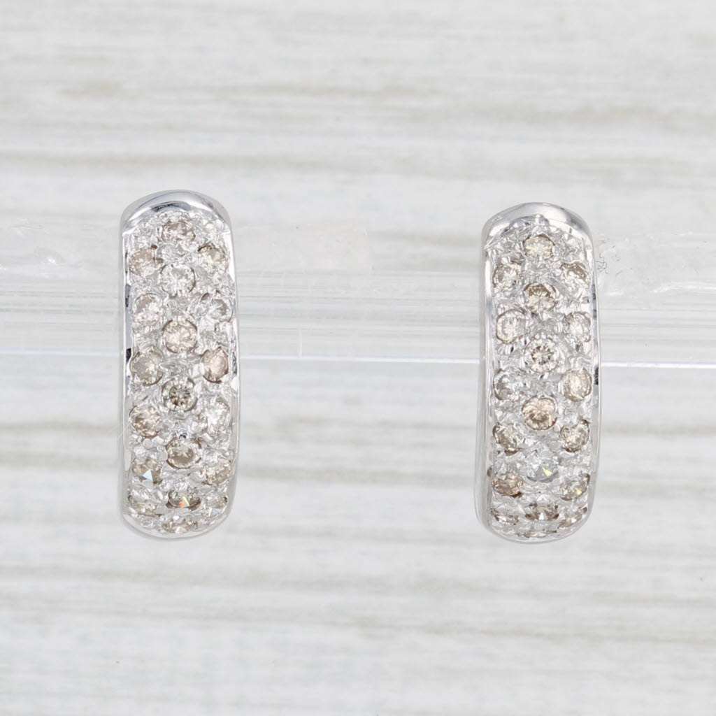Light Gray 0.55ctw Diamond Hoop Huggie Earrings 14k White Gold Hinged Snap Top