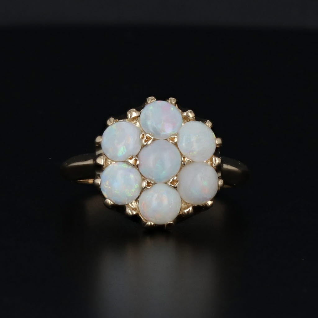 Black Vintage Opal Cluster Ring 14k Yellow Gold Size 5.5