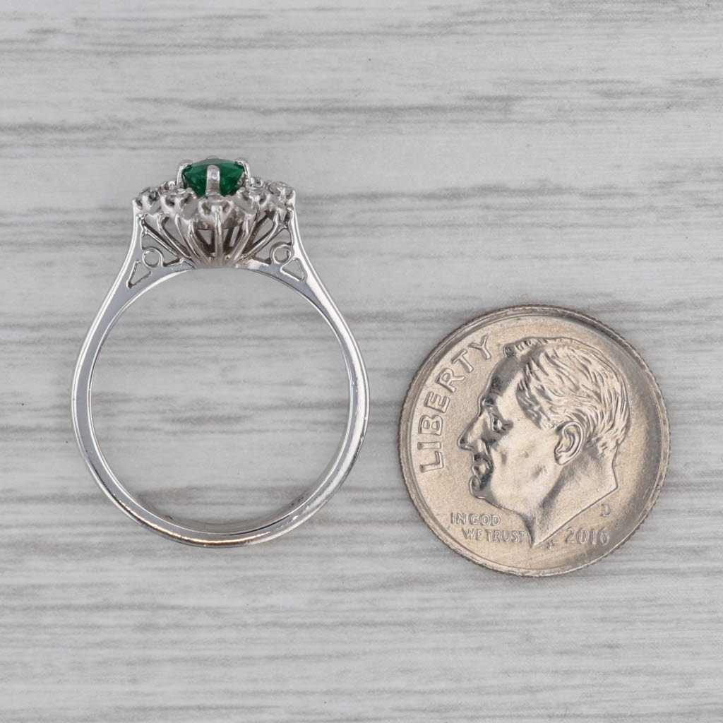 Gray 0.40ctw Emerald Diamond Halo Ring 18k White Gold Size 6.5