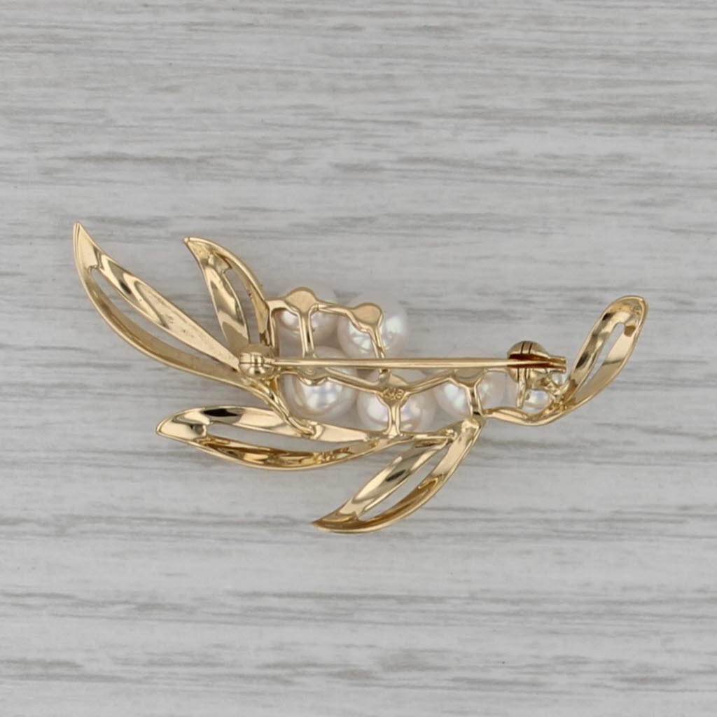 Mikimoto Cultured Pearl Flower Brooch 18k Yellow Gold Pin
