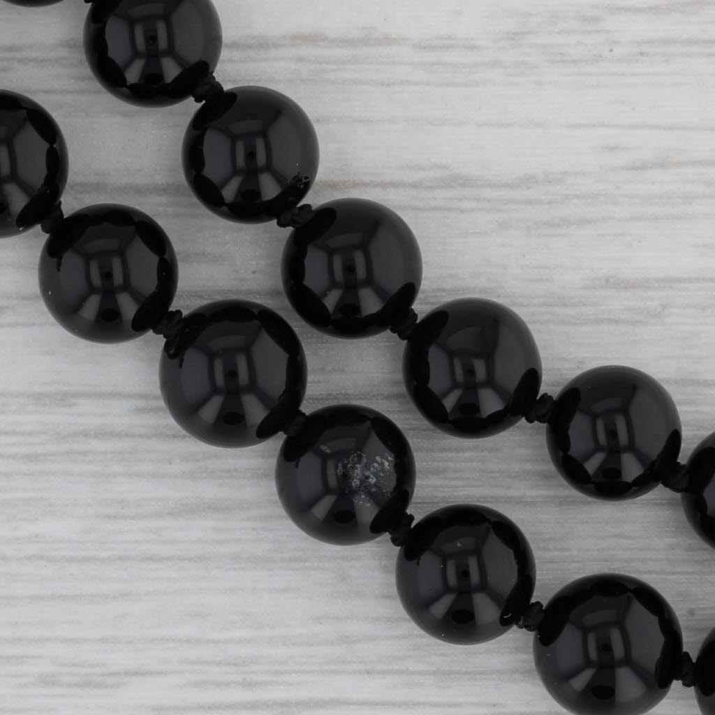 Black Black Onyx Red Jasper Bead Necklace 14k Yellow Gold 29.5" Long Strand