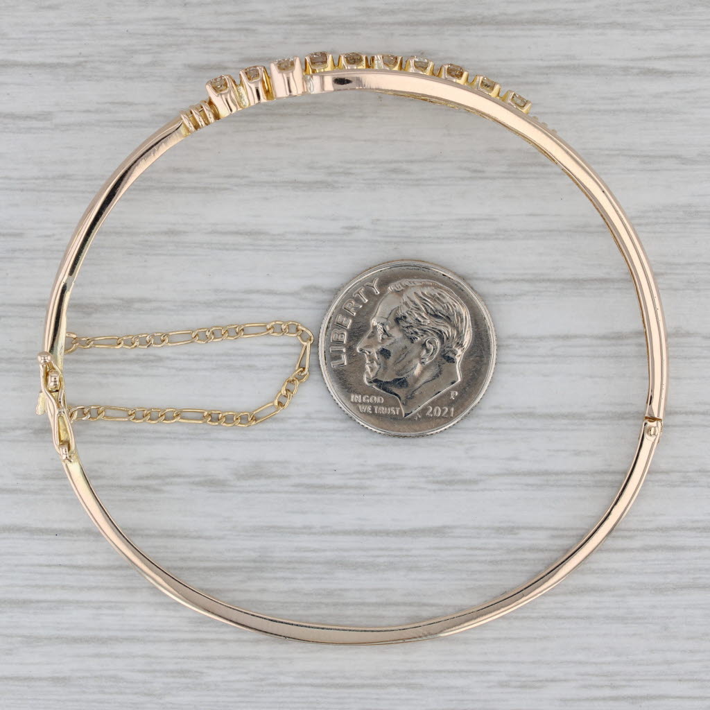 Gray 0.87ctw Diamond Bypass Bangle Bracelet 10k-12k Yellow Gold 6.75"