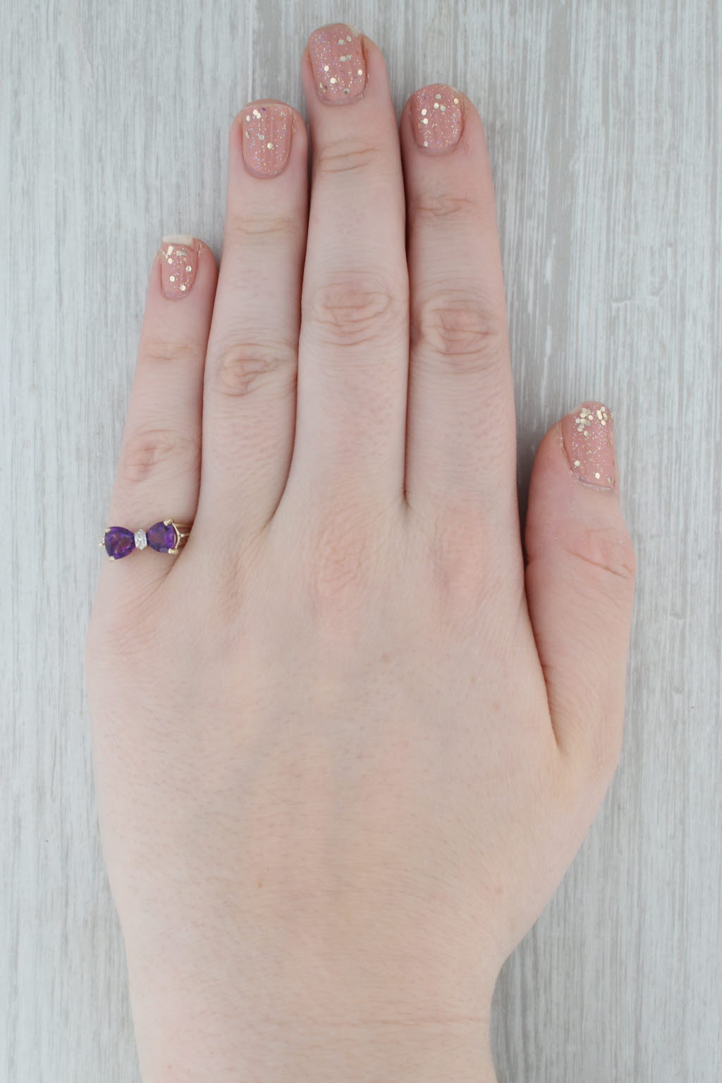 Gray 1.30 ctw Amethyst Diamond Bow 10K Yellow Gold Size 7 Ring