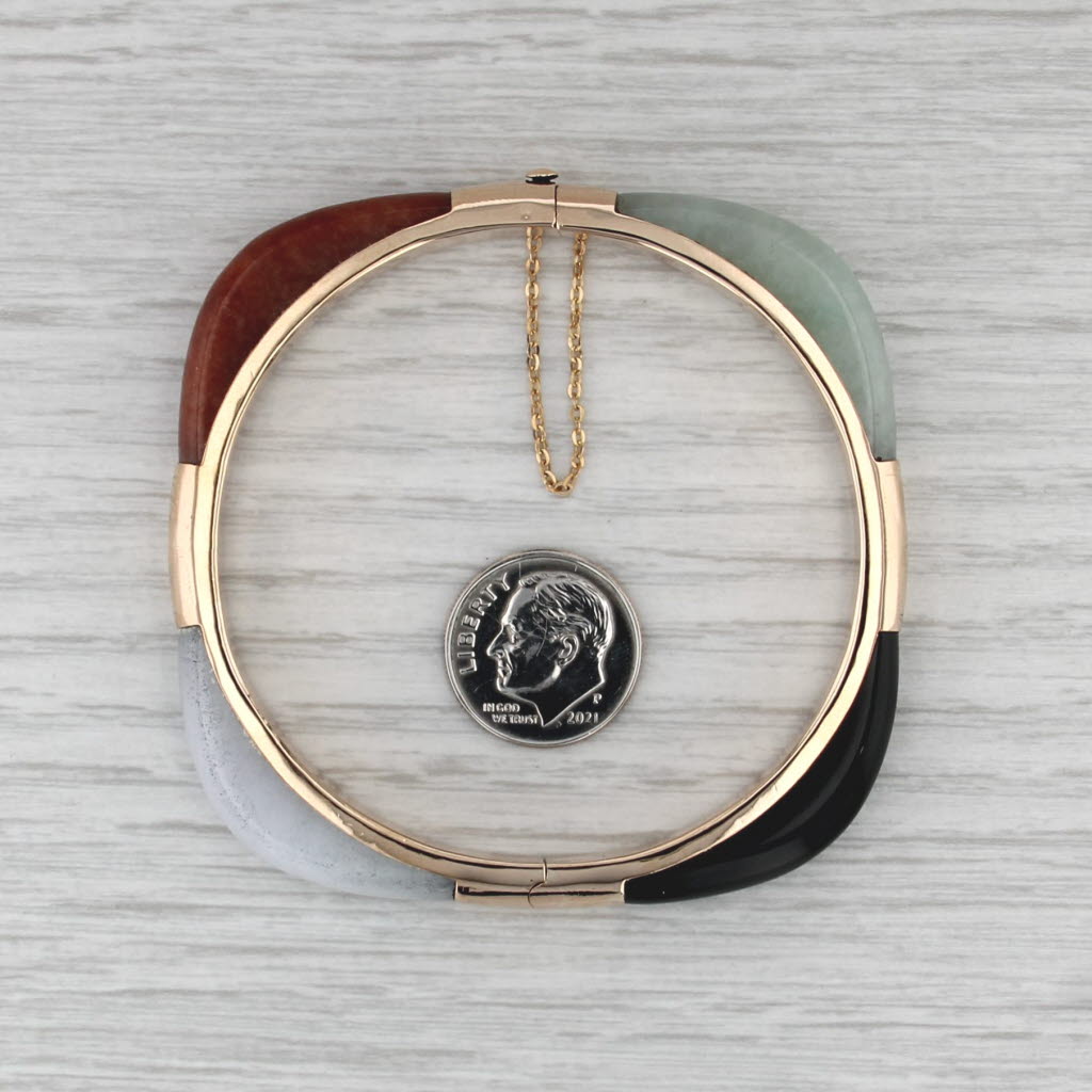 Jadeite Jade Onyx Bangle Bracelet 14k Rose Gold 7" 7.3mm