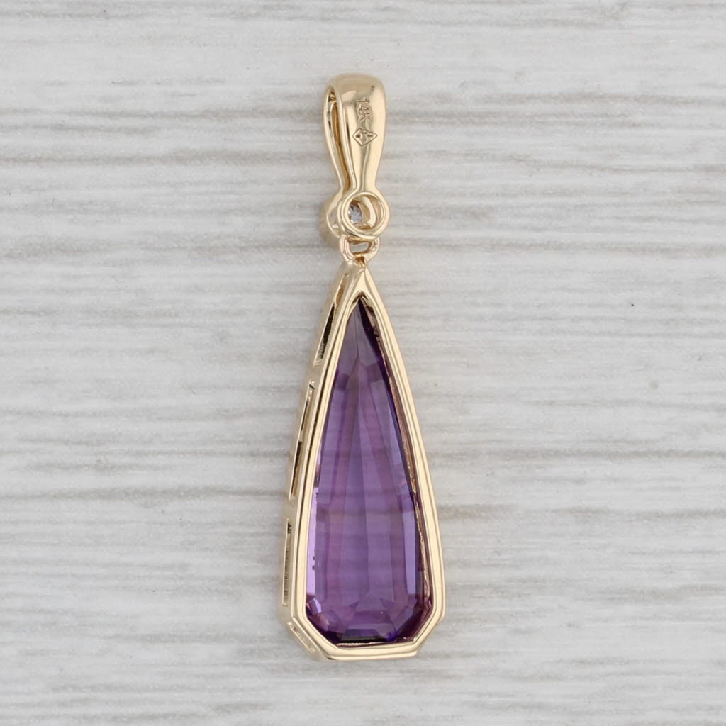Gray New 1.79ctw Amethyst Diamond Teardrop Pendant 14k Yellow Gold