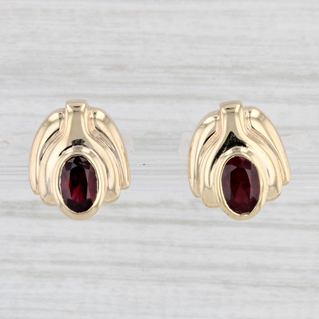 Light Gray 1.10ctw Garnet Stud Earrings 14k Yellow Gold Oval Solitaires