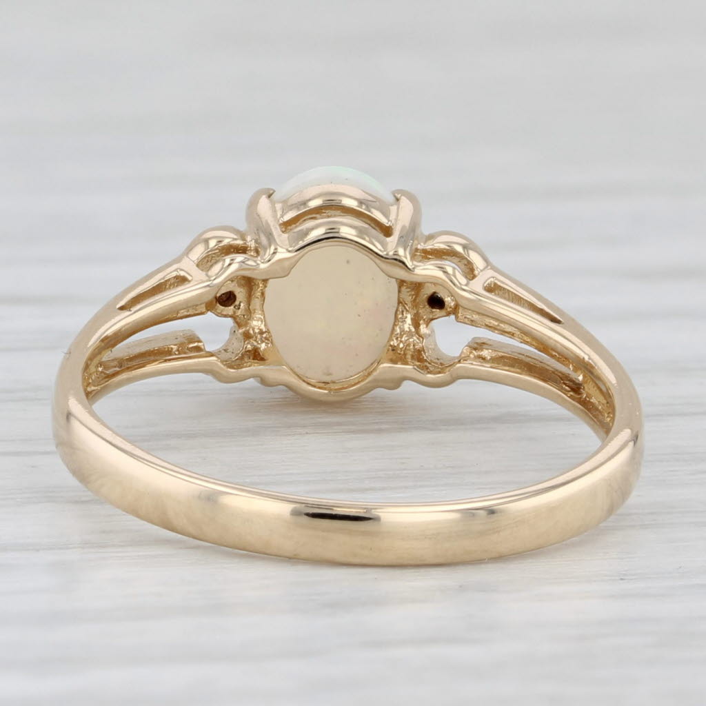 Light Gray Oval Opal Cabochon Diamond Ring 14k Yellow Gold Size 7