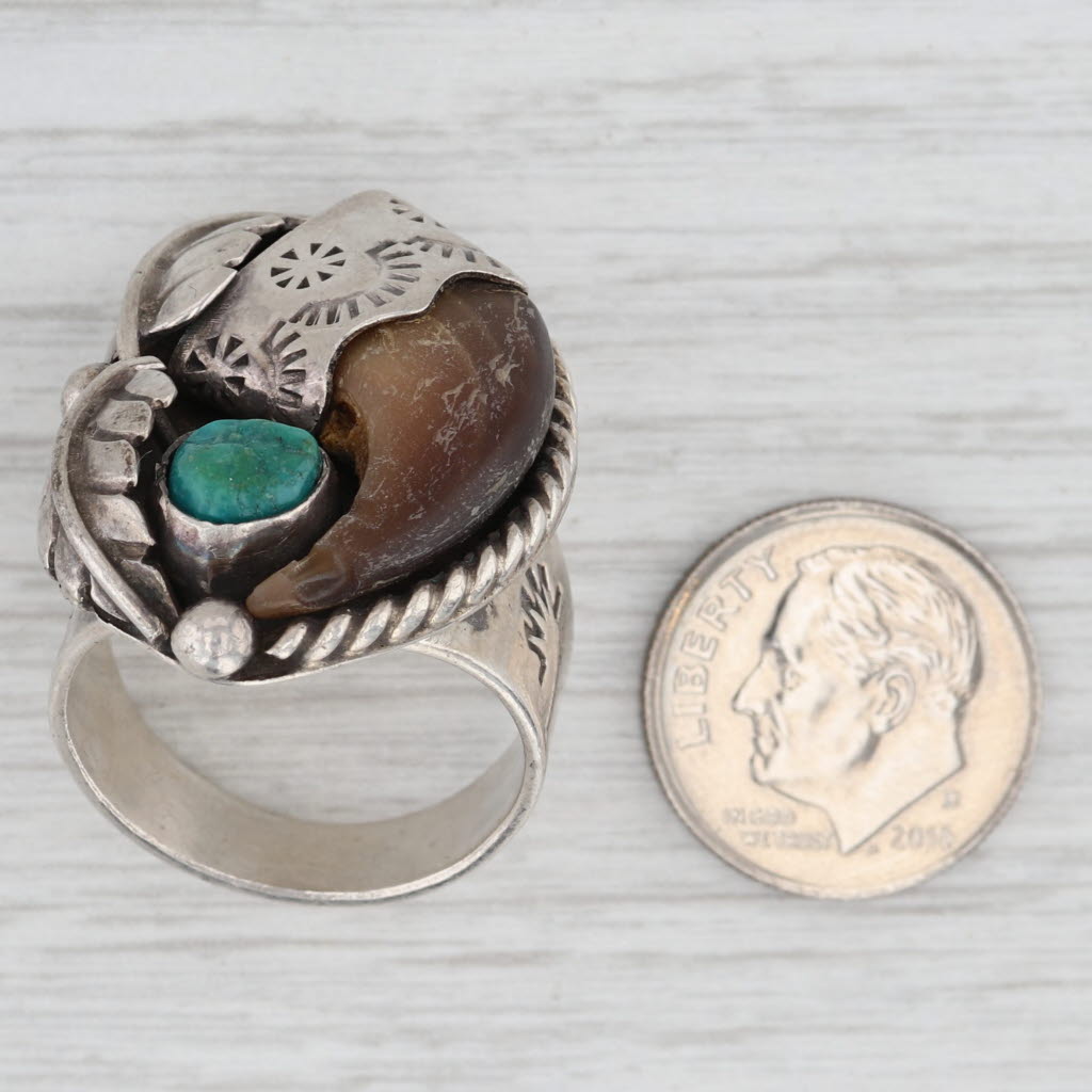 Vintage Native American Turquoise Cabochon Ring Sterling Silver Signed Size 9.5