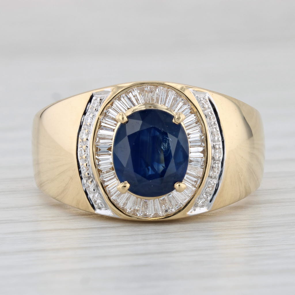 Light Gray 3.18ctw Oval Blue Sapphire Diamond Halo Ring 18k Yellow Gold Size 11
