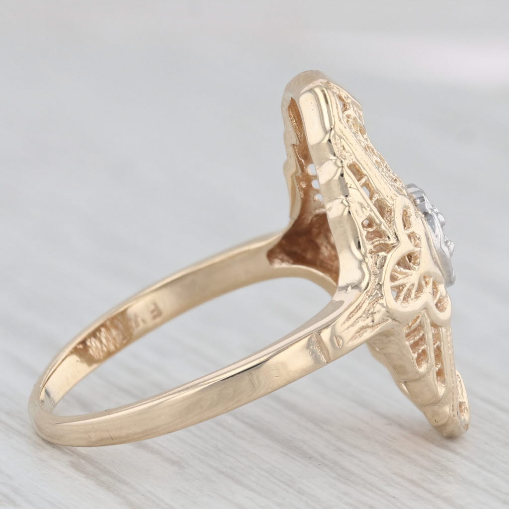 Light Gray Diamond Accented Filigree Ring 10k Yellow Gold Vintage Art Deco