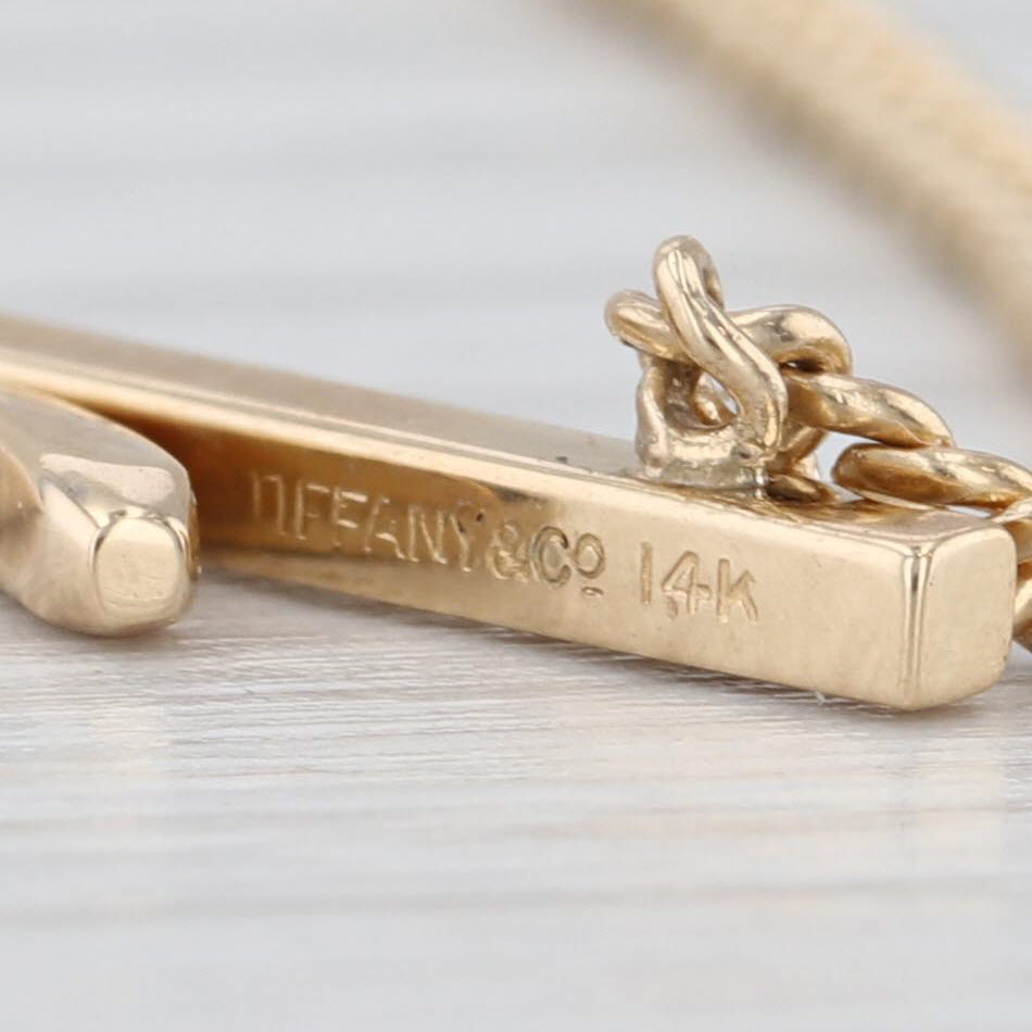 Light Gray Vintage Tiffany Tie Bar Clip with Chain 14k Yellow Gold Men's Suit Accessories