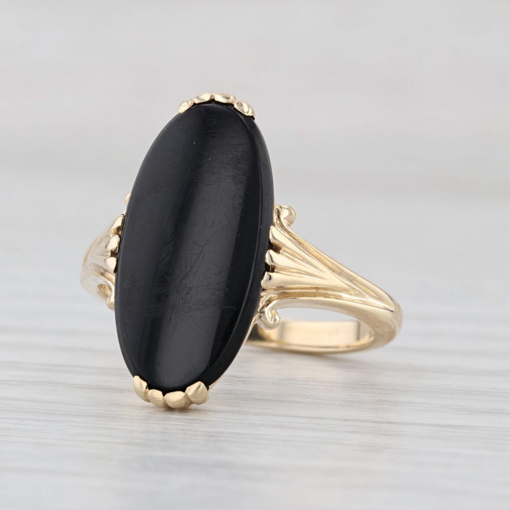 Oval Onyx Solitaire Signet Ring 10k Yellow Gold Size 6.5