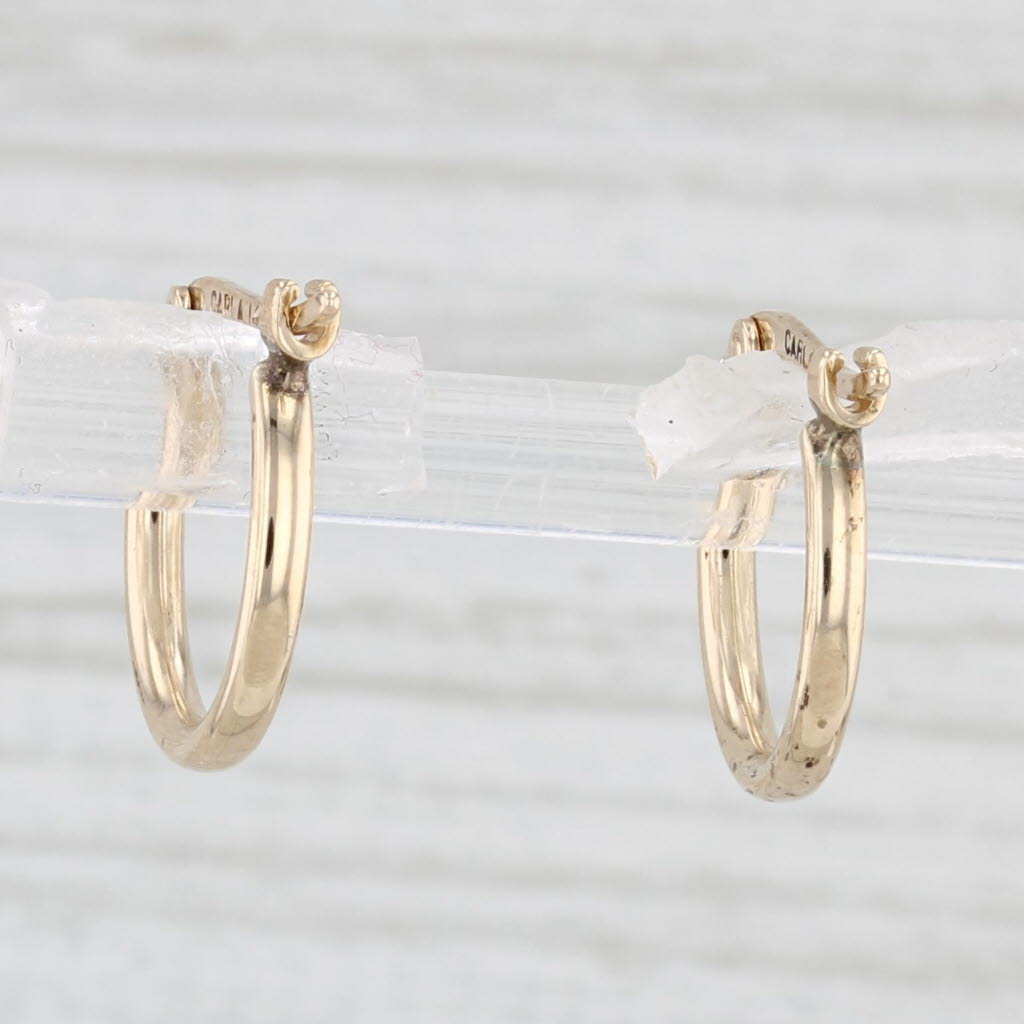 Light Gray Small Hoop Earrings 14k Yellow Gold Snap Top Round Hoops