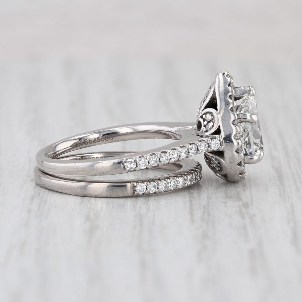 Gabriel EGL Pear Diamond Halo Engagement Ring Wedding Band Bridal Set 18k Gold