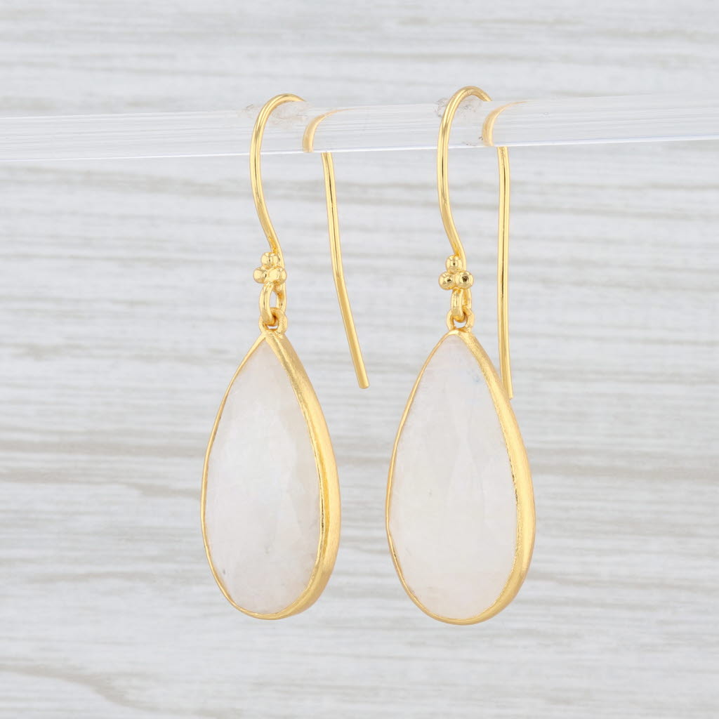 New Nina Wynn Moonstone Teardrop Earrings Sterling Gold Vermeil Hook Posts