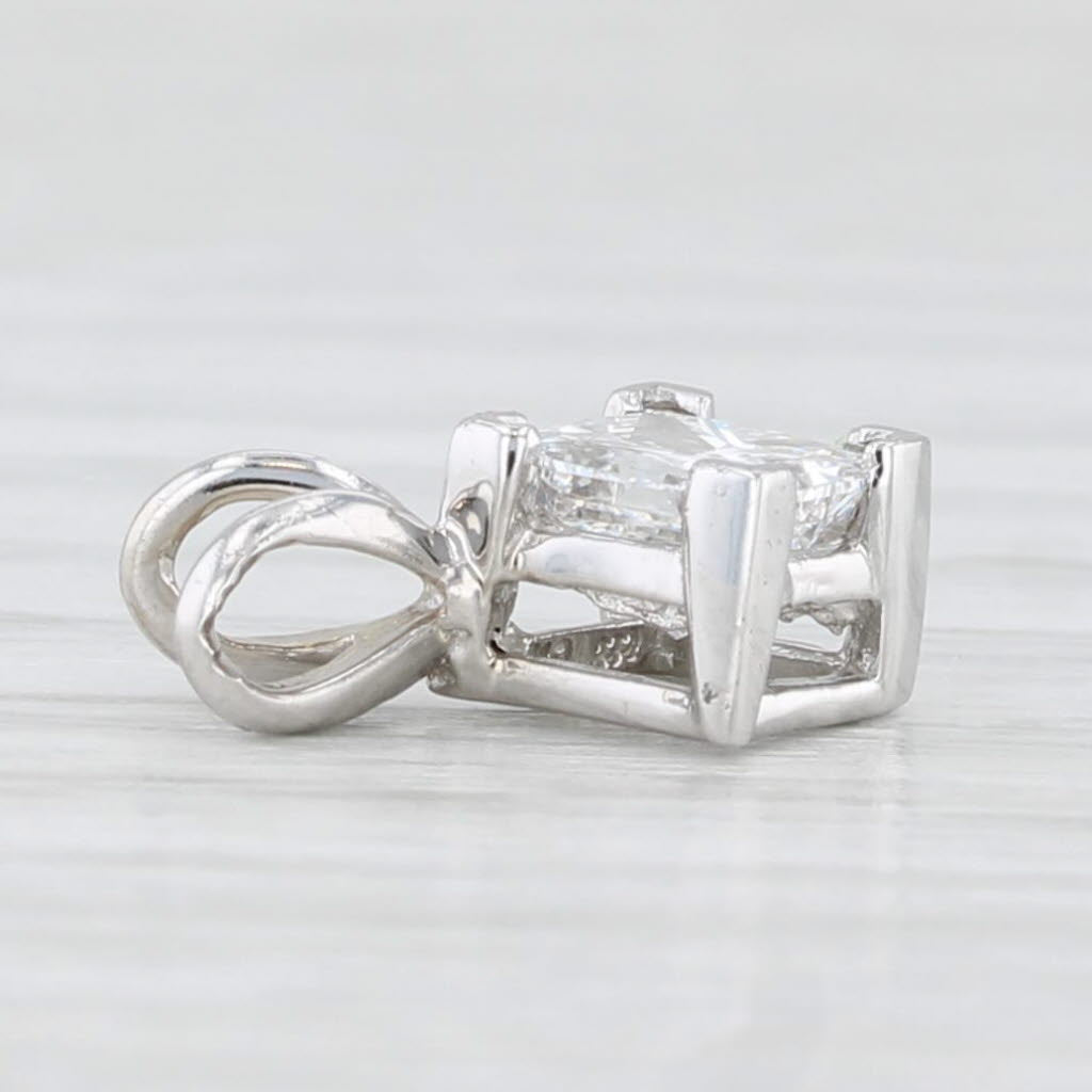 Light Gray 0.60ct Princess Solitaire Pendant 18k White Gold Small Drop