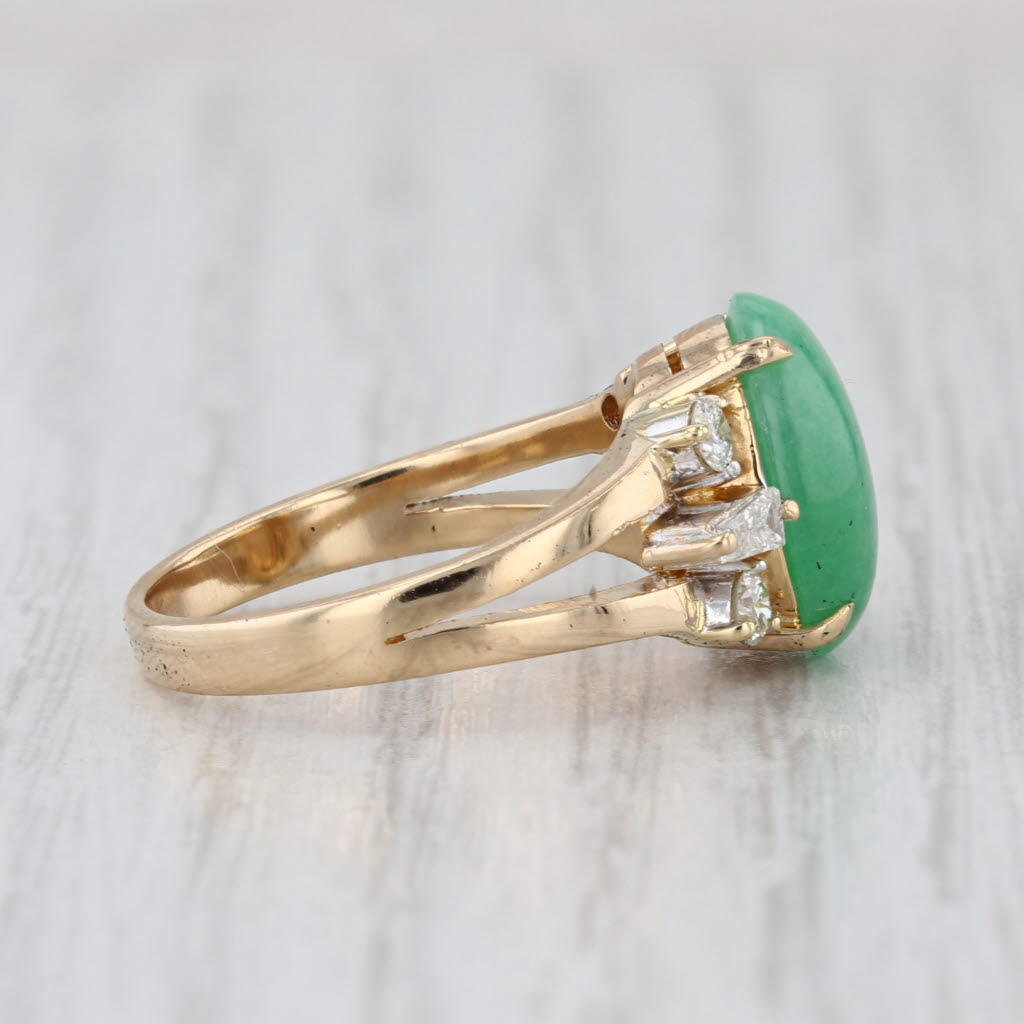 Green Jadeite Jade Cabochon 0.20ctw Diamond Ring 18k Yellow Gold Size 6.75