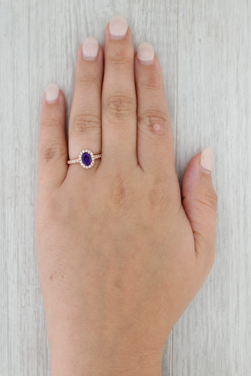 1ctw Amethyst Diamond Halo Ring 14k Rose Gold Size 7 Engagement
