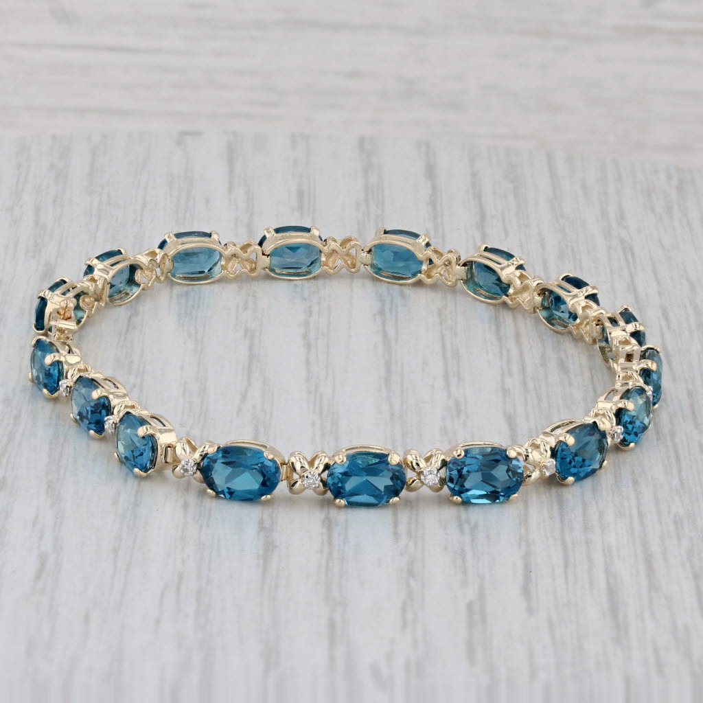 Gray 17.08ctw London Blue Topaz Diamond Tennis Bracelet 14k Yellow Gold 7.25" 5.1mm