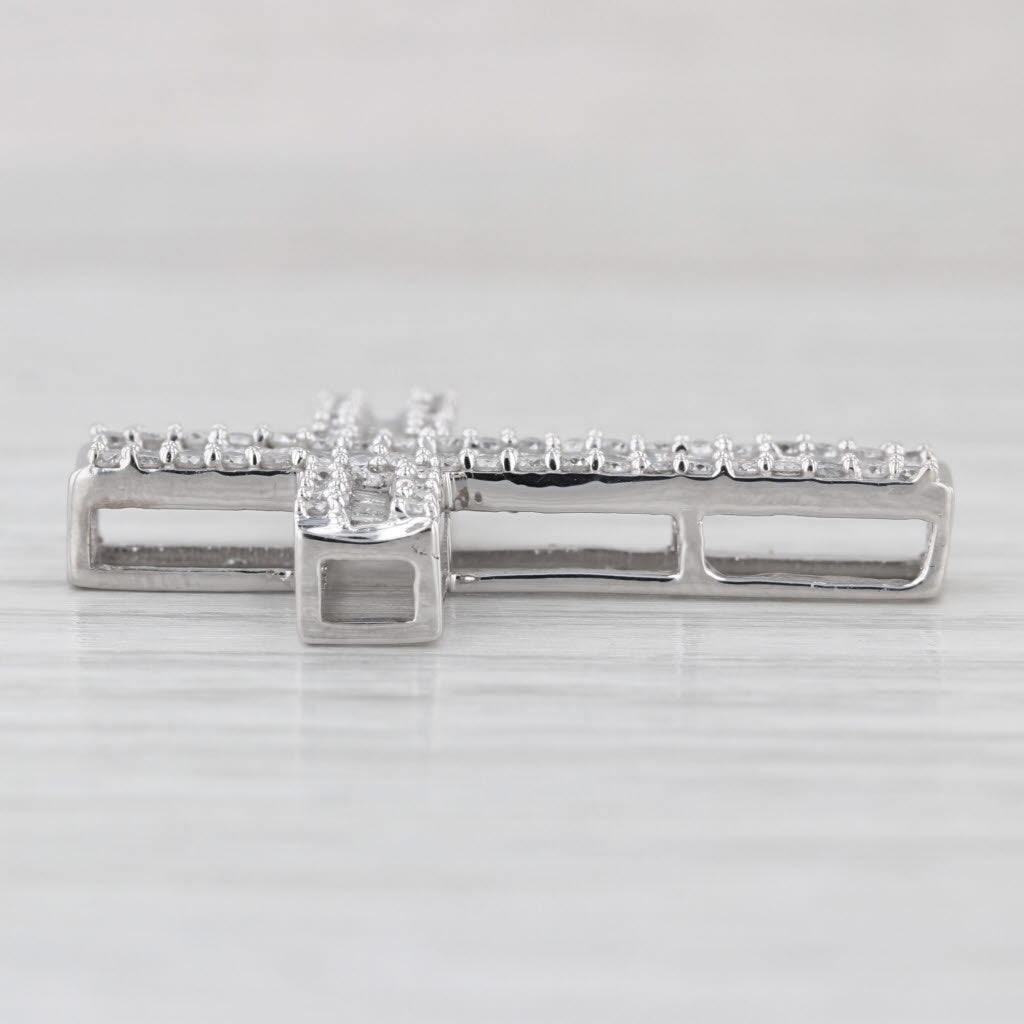 0.89ctw Diamond Large Cross Pendant 10k White Gold Floating Drop