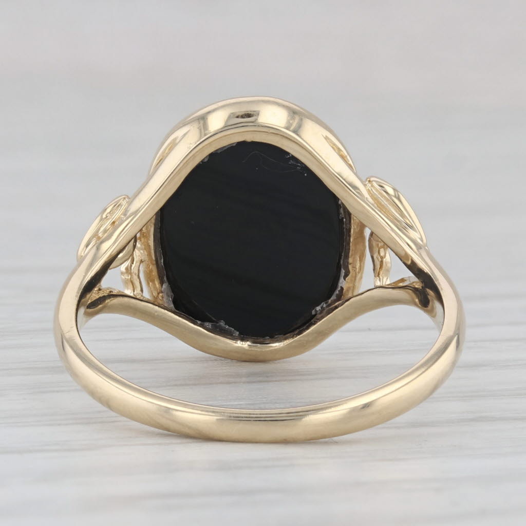 Gray Black White Agate Guardian Angel Cameo Ring 14k Yellow Gold Size 7.75