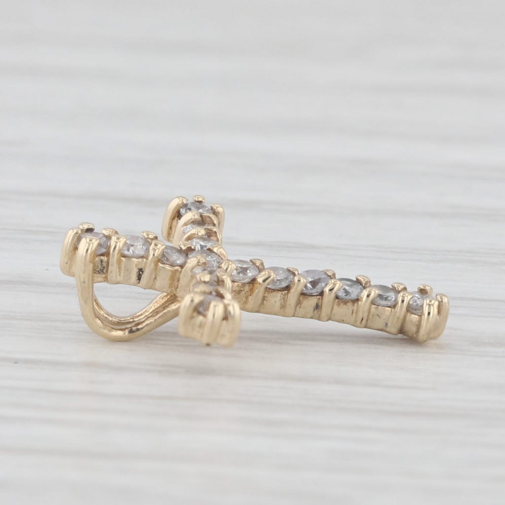 Light Gray 0.18ctw Diamond Cross Pendant 10k Yellow Gold Small Drop