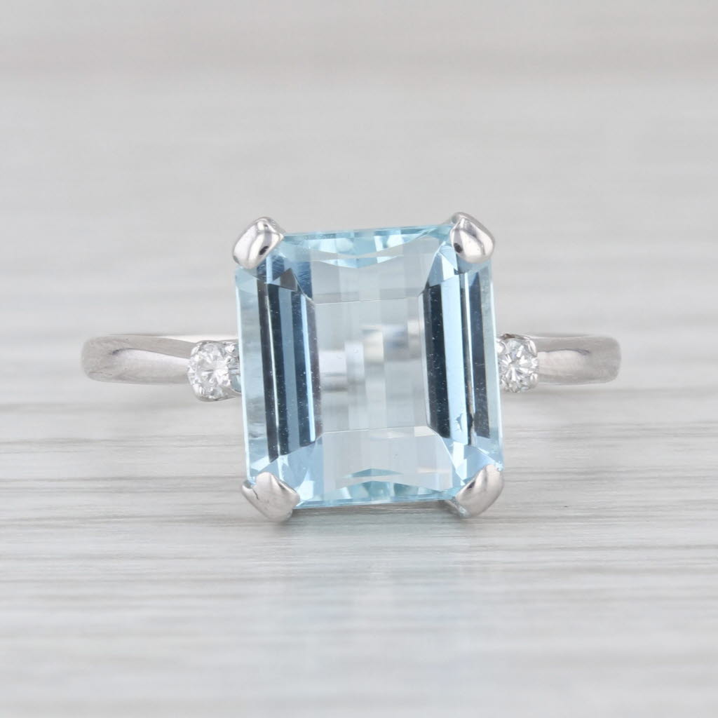 Vintage 4.43ctw Aquamarine Diamond Ring 14k White Gold Size 7.25