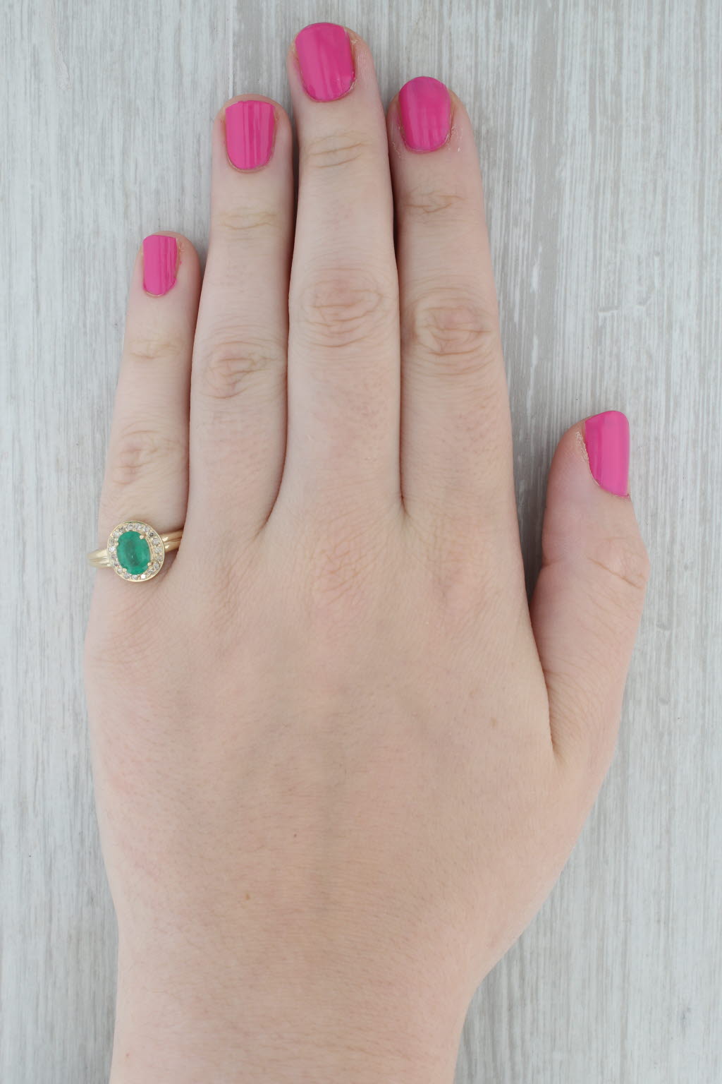 Gray 1.4ctw Emerald Oval Diamond Halo 14k Yellow Gold Ring Size 7.25