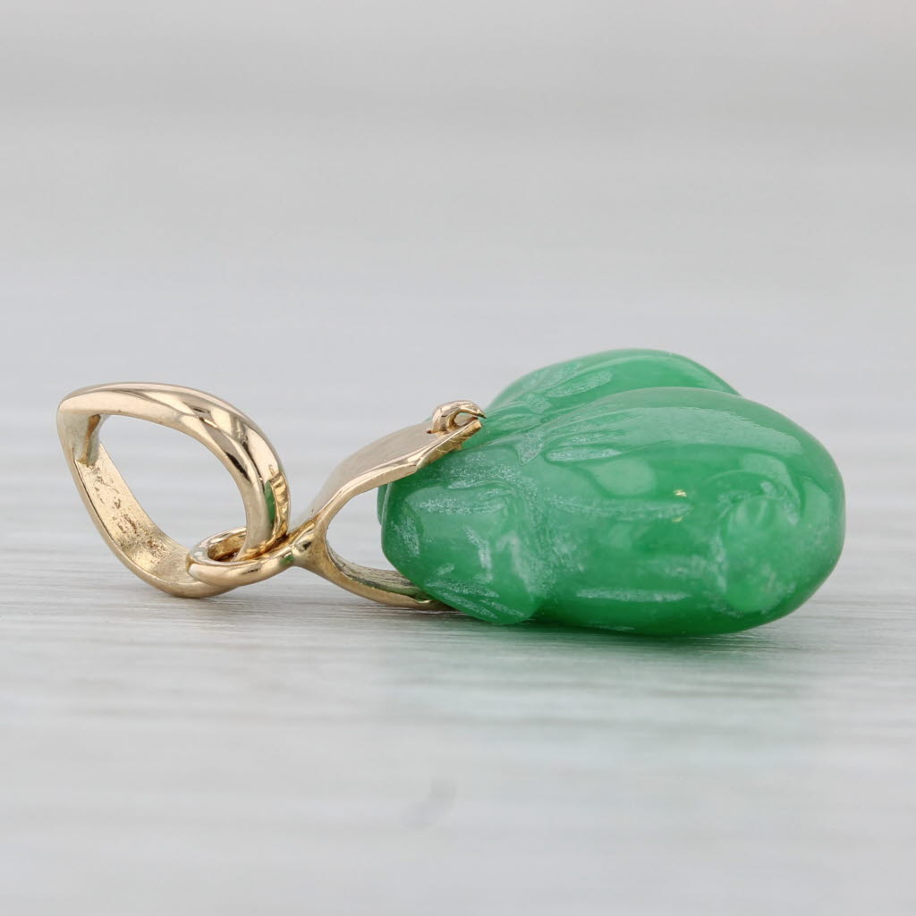 Light Gray Carved Green Jadeite Jade Pendant 14k Yellow Gold