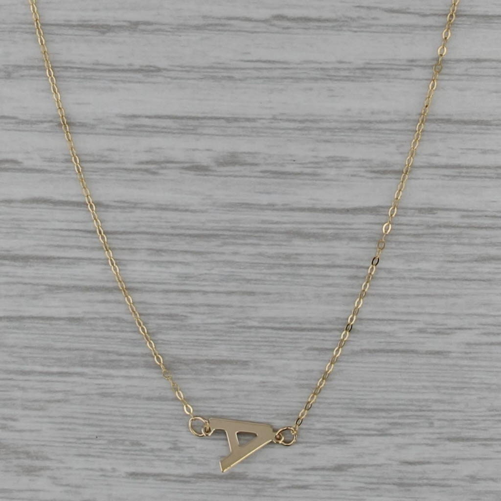 Letter Initial "A" Pendant Cable Chain Necklace 16.25-18.25" 14k Yellow Gold